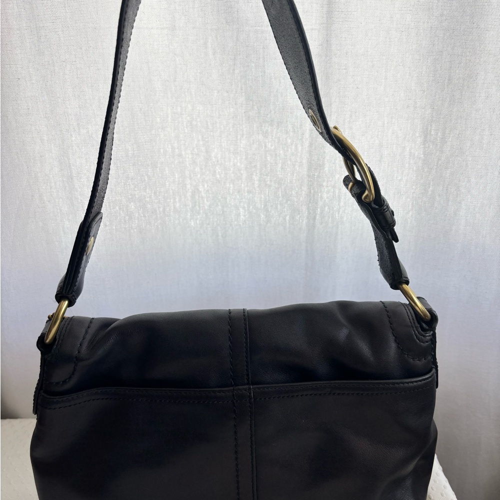 Coach Black Leather Shoulder Bag with Gold-Tone Buckle - Picture 5 of 5